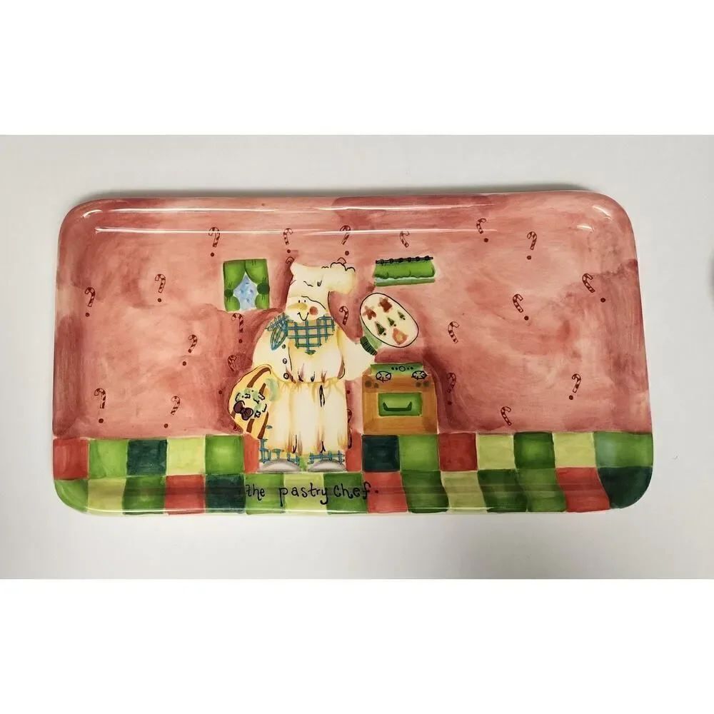 Saparna 12" Serving Platter " The Pastry Chef" Multi Pink/Green